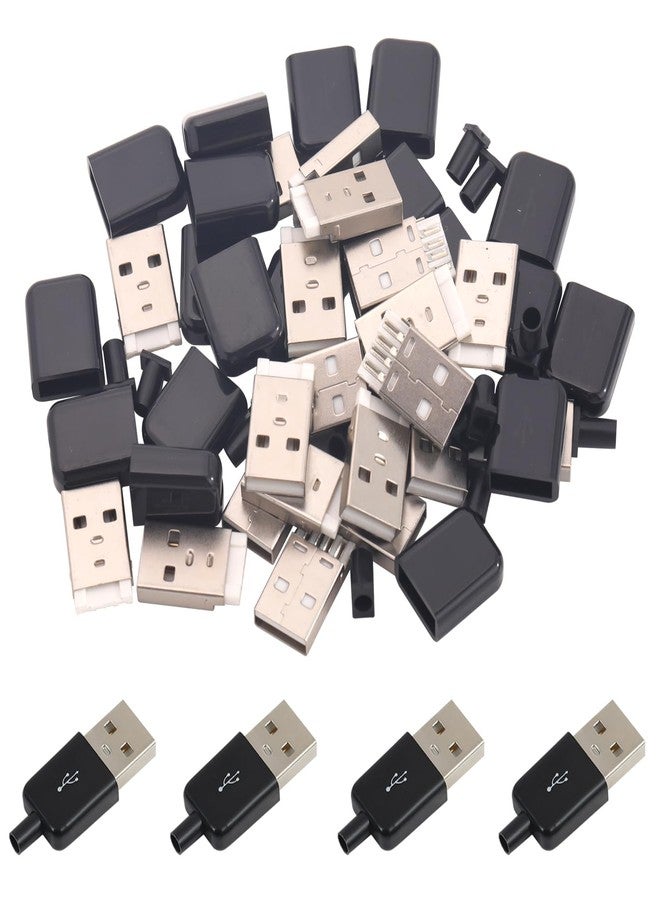 Teansic 20 Sets USB 2.0 Male Solder Socket,USB Type A 4 Pin Male Connector with Black Cover for Wire Repair、DIY - Image 1
