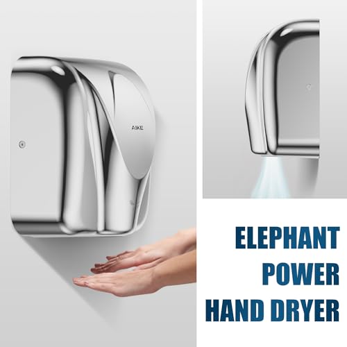 AIKE Elephant Power Commercial Hand Dryer High Speed Auto Warm Wind, Polished Stainless Steel Cover AC110V-130V Model AK2812 - Image 4