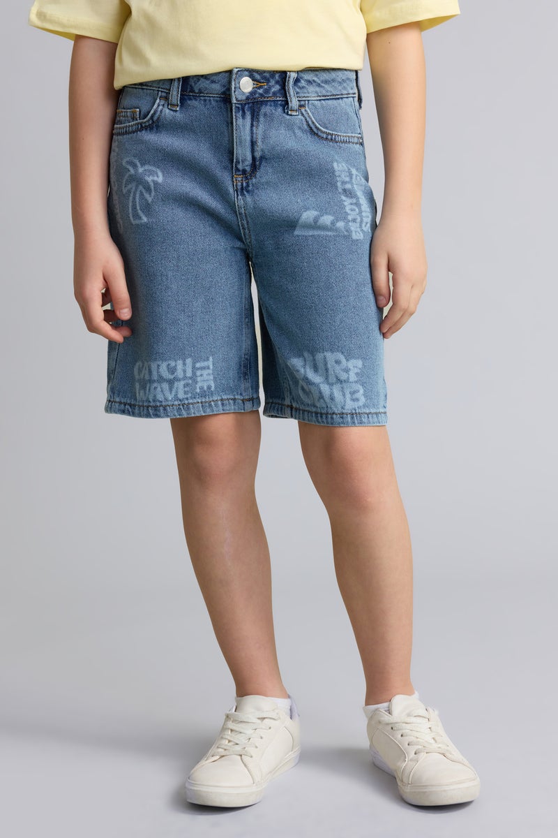 DeFacto Blue Boy Boy 100% Cotton Denim Shorts Casual - Image 3
