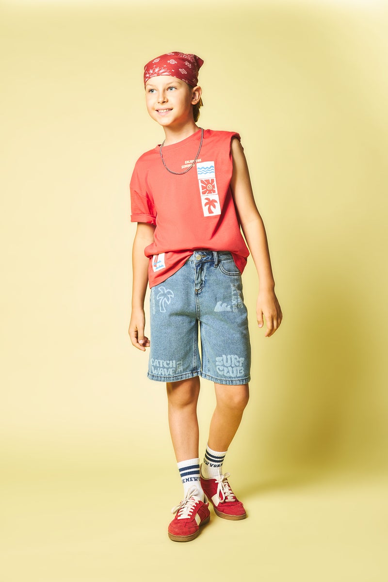 DeFacto Blue Boy Boy 100% Cotton Denim Shorts Casual - Image 1