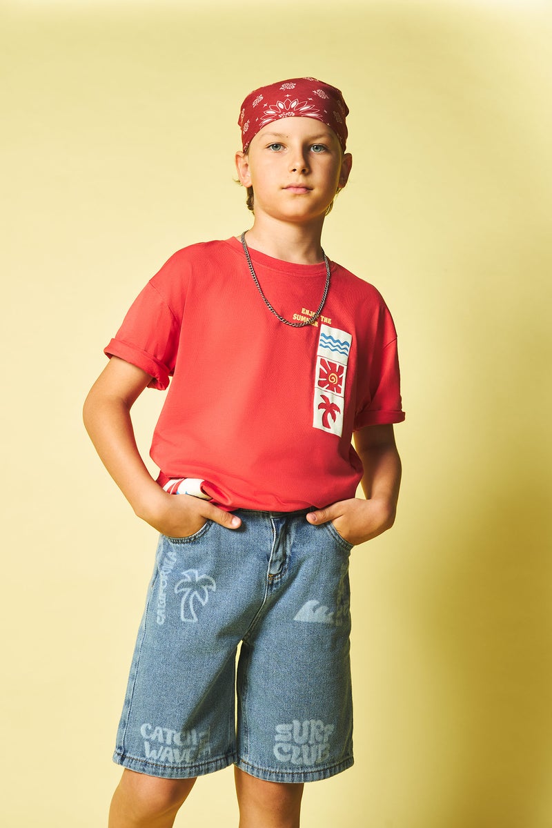 DeFacto Blue Boy Boy 100% Cotton Denim Shorts Casual - Image 2