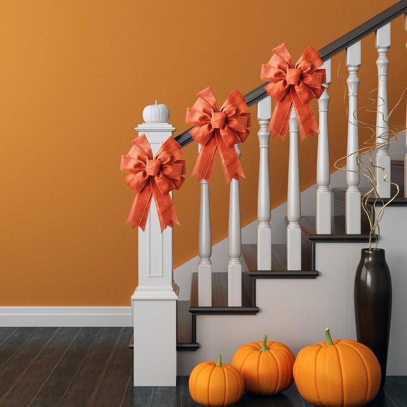 Voeveca Large Fall Bow Wreath Thanksgiving Decor Buffalo Bows for Indoor Outdoor Orange Wreath Holiday Fall Decorations and All Kinds of Holiday Backdrops Decorations… (1, Orange) - Image 5