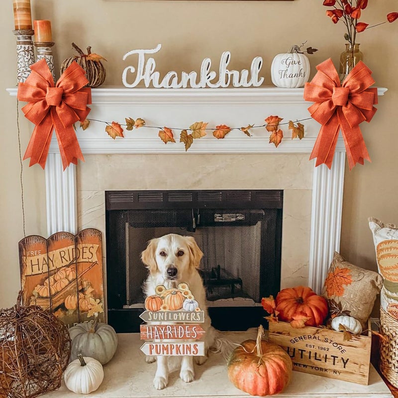 Voeveca Large Fall Bow Wreath Thanksgiving Decor Buffalo Bows for Indoor Outdoor Orange Wreath Holiday Fall Decorations and All Kinds of Holiday Backdrops Decorations… (1, Orange) - Image 2