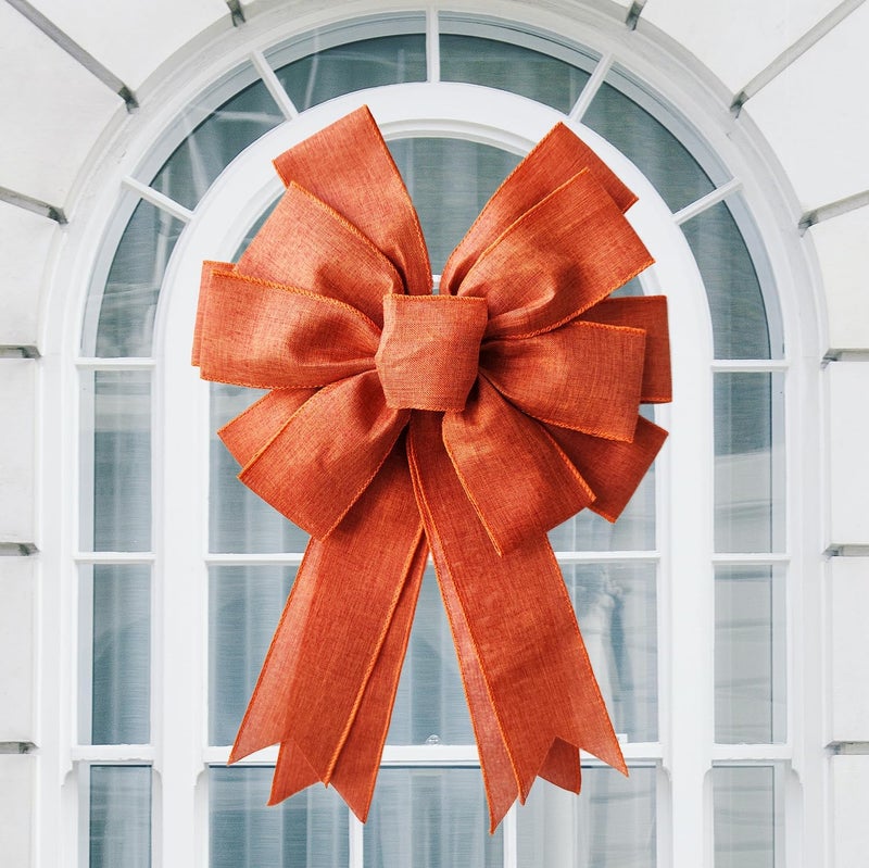 Voeveca Large Fall Bow Wreath Thanksgiving Decor Buffalo Bows for Indoor Outdoor Orange Wreath Holiday Fall Decorations and All Kinds of Holiday Backdrops Decorations… (1, Orange) - Image 1