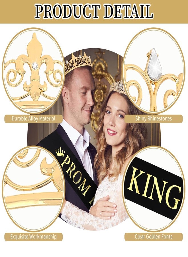 ACO-UINT 2 Pcs Prom King & Queen Crown and Sash Set Birthday Crowns for Men Women Prom Accessories (Gold) - Image 4