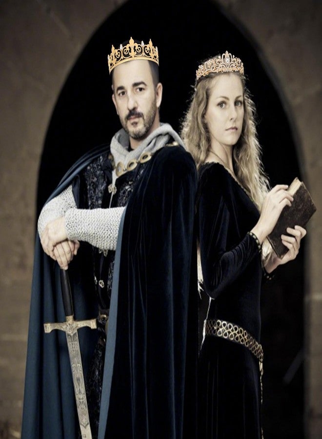 ACO-UINT 2 Pcs Prom King & Queen Crown and Sash Set Birthday Crowns for Men Women Prom Accessories (Gold) - Image 2