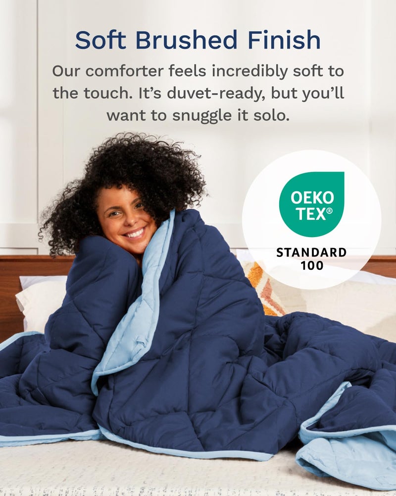 ViscoSoft All Seasons Twin XL Down Alternative Reversible Quilted Comforter - Breathable Premium Extra Long Soft Microfiber Duvet Insert Light Blue/Navy - Image 4