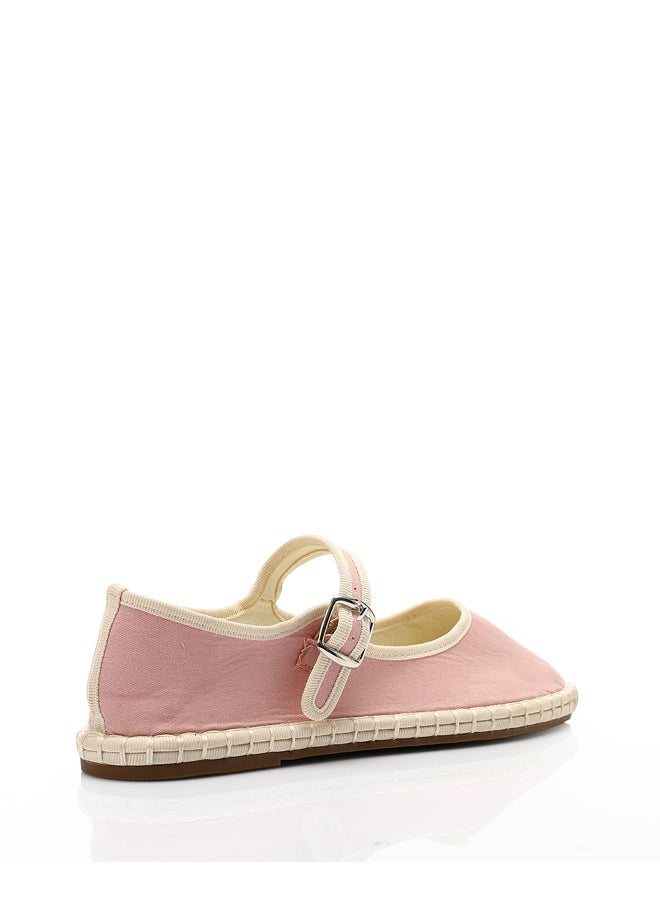 DejaVu Buckle Closure Oval Toecap Flat Shoes - Pink & Off White - Image 2
