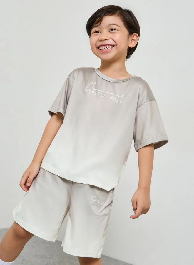 Styli Boys Ombre Slogan Print T-Shirt and Shorts Set