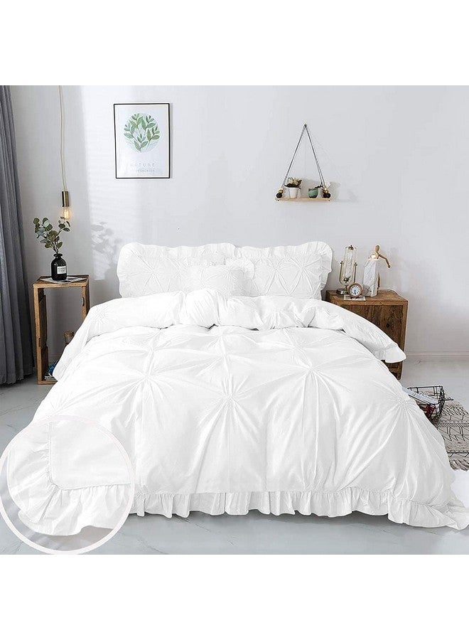 EASY BEDDING أغطية سرير سهلة 300 TC بلمسة رافل صلبة بلونين مع غطاء لحاف/رازاي/بطانية مع 2 غطاء وسادة - 100% قطن (إغلاق بسحاب) مجموعة 3 قطع غطاء رازاي، ناعمة وخفيفة الوزن - حجم كوين أبيض - Image 1