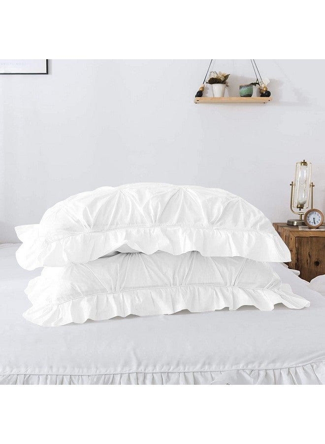 EASY BEDDING أغطية سرير سهلة 300 TC بلمسة رافل صلبة بلونين مع غطاء لحاف/رازاي/بطانية مع 2 غطاء وسادة - 100% قطن (إغلاق بسحاب) مجموعة 3 قطع غطاء رازاي، ناعمة وخفيفة الوزن - حجم كوين أبيض - Image 4
