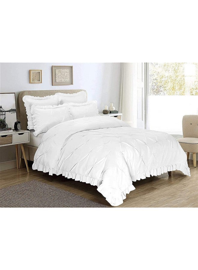 EASY BEDDING أغطية سرير سهلة 300 TC بلمسة رافل صلبة بلونين مع غطاء لحاف/رازاي/بطانية مع 2 غطاء وسادة - 100% قطن (إغلاق بسحاب) مجموعة 3 قطع غطاء رازاي، ناعمة وخفيفة الوزن - حجم كوين أبيض - Image 2