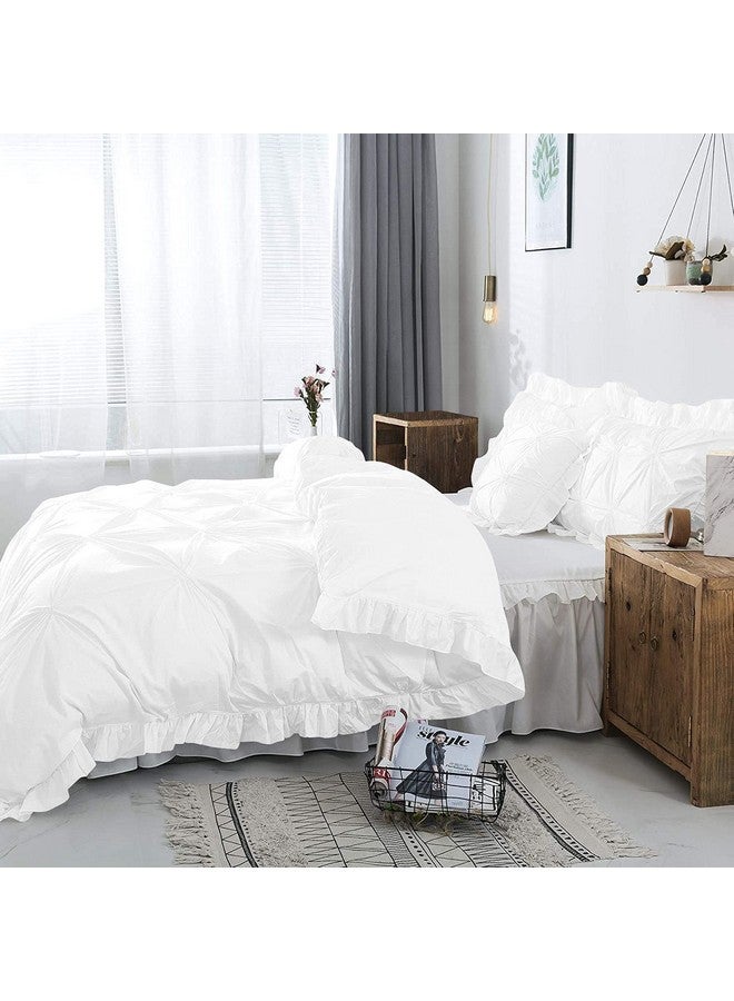 EASY BEDDING أغطية سرير سهلة 300 TC بلمسة رافل صلبة بلونين مع غطاء لحاف/رازاي/بطانية مع 2 غطاء وسادة - 100% قطن (إغلاق بسحاب) مجموعة 3 قطع غطاء رازاي، ناعمة وخفيفة الوزن - حجم كوين أبيض - Image 3