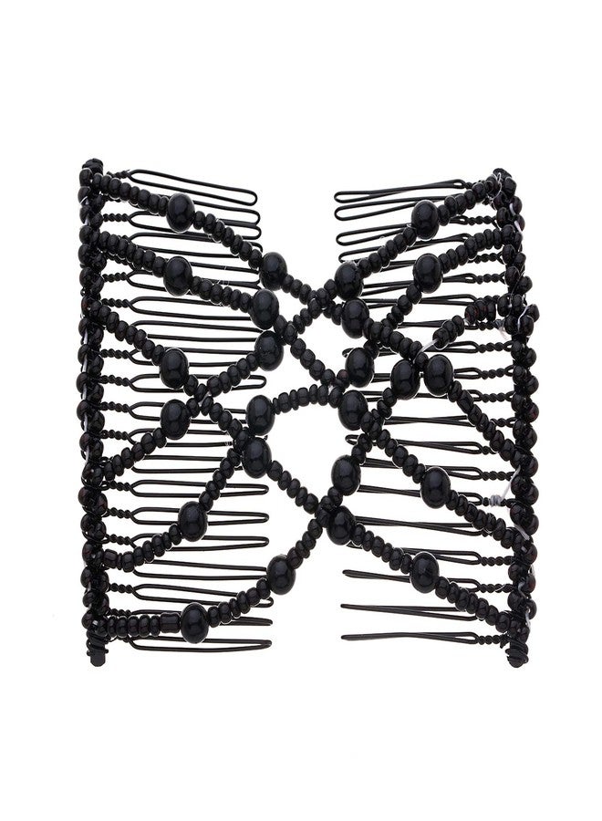 Ruihfas Easy Stretch Comb Beaded Double Stretching Combs Hair Styling Accessories for Women Girls Hair Bun Maker (Black) - Image 1