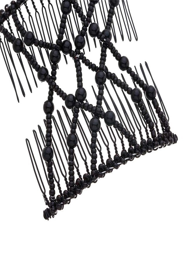 Ruihfas Easy Stretch Comb Beaded Double Stretching Combs Hair Styling Accessories for Women Girls Hair Bun Maker (Black) - Image 3