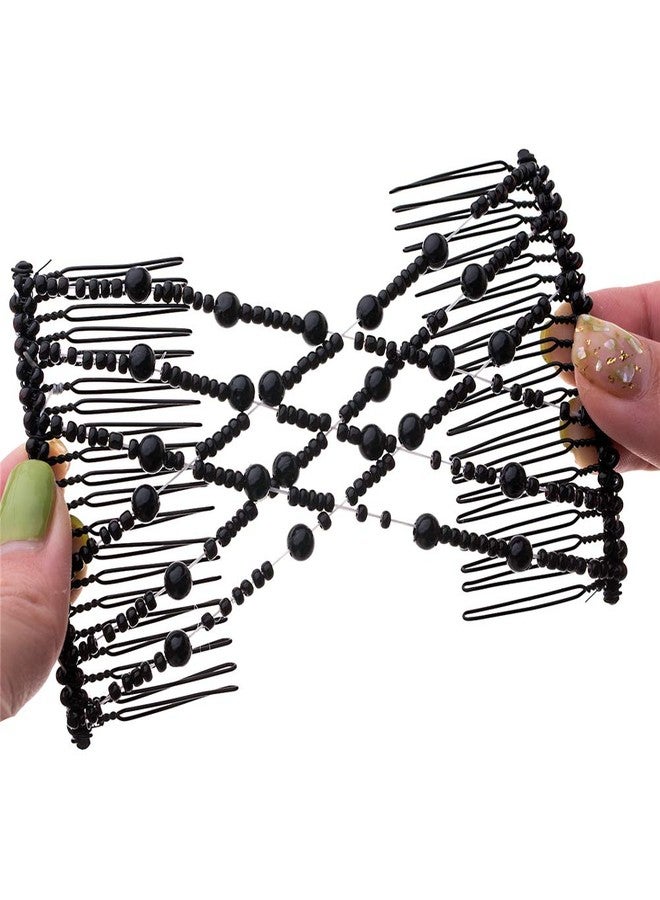Ruihfas Easy Stretch Comb Beaded Double Stretching Combs Hair Styling Accessories for Women Girls Hair Bun Maker (Black) - Image 2