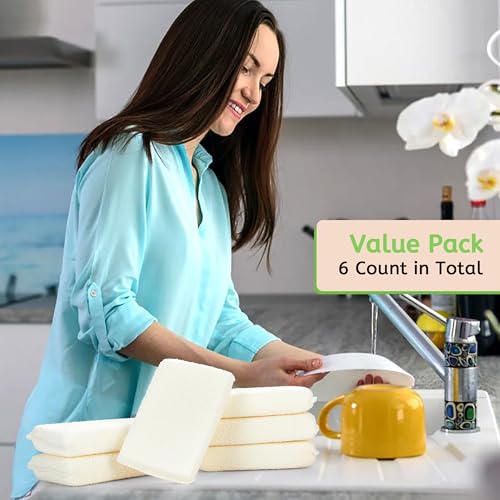 cleanlogic Practical Matter Kitchen Sponge, Organic Cotton Fiber All-Purpose Dish Sponges for Washing Dishes and Cleaning All Surfaces, Durable Non Scratch Scrub, 6 Count Value Pack - Image 5