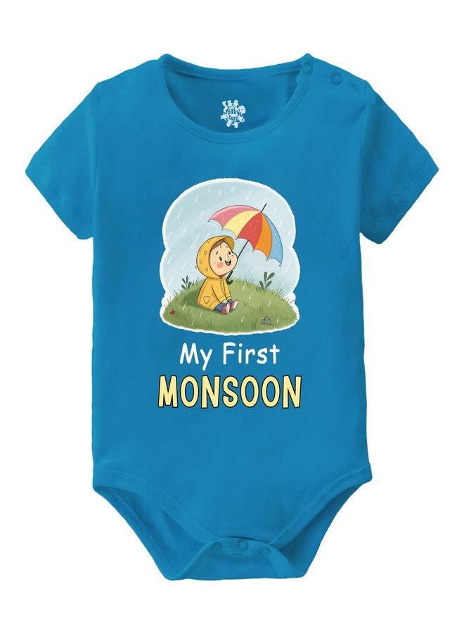 Baby Buzz 1st Monsoon Theme Baby Photoshoot Onesie, Romper, Rain Theme Dress for Baby Boy & Girl 0-3 Months - Image 1