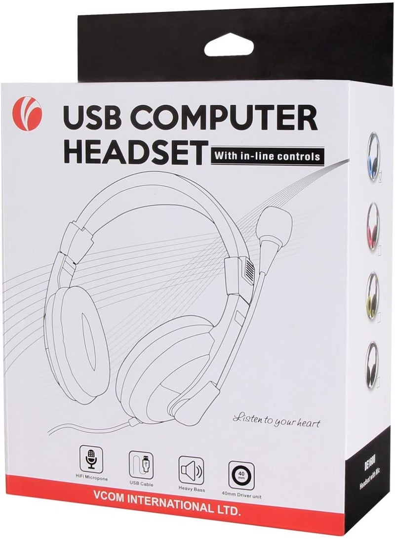 VCOM USB Headset with Microphone - Wired Over Ear Stereo PC Headphones with Volume Control & Mute Button, Lightweight for Computer Laptop Office School Call Center Skype Conference Online Chat (Black) - Image 2