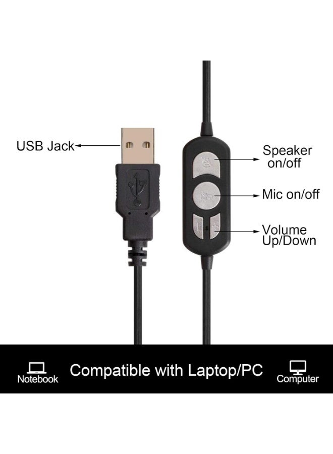 VCOM USB Headset with Microphone - Wired Over Ear Stereo PC Headphones with Volume Control & Mute Button, Lightweight for Computer Laptop Office School Call Center Skype Conference Online Chat (Black) - Image 5