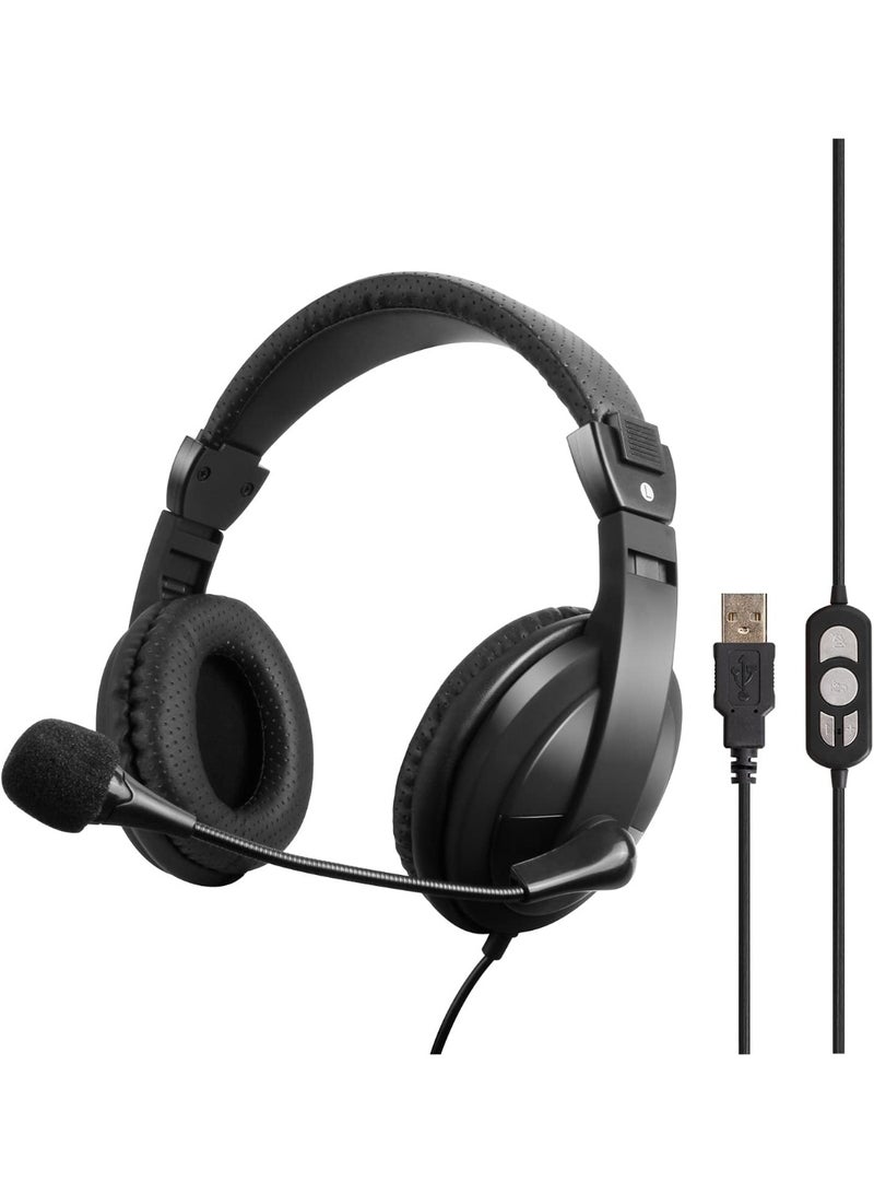 VCOM USB Headset with Microphone - Wired Over Ear Stereo PC Headphones with Volume Control & Mute Button, Lightweight for Computer Laptop Office School Call Center Skype Conference Online Chat (Black) - Image 4