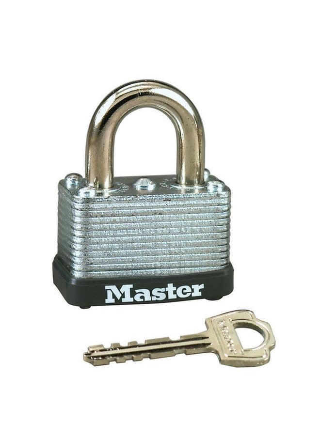 Master Lock Single Locking Lever Laminated Steel Warded Padlock with Key Silver and Black 22EURD  - Image 2