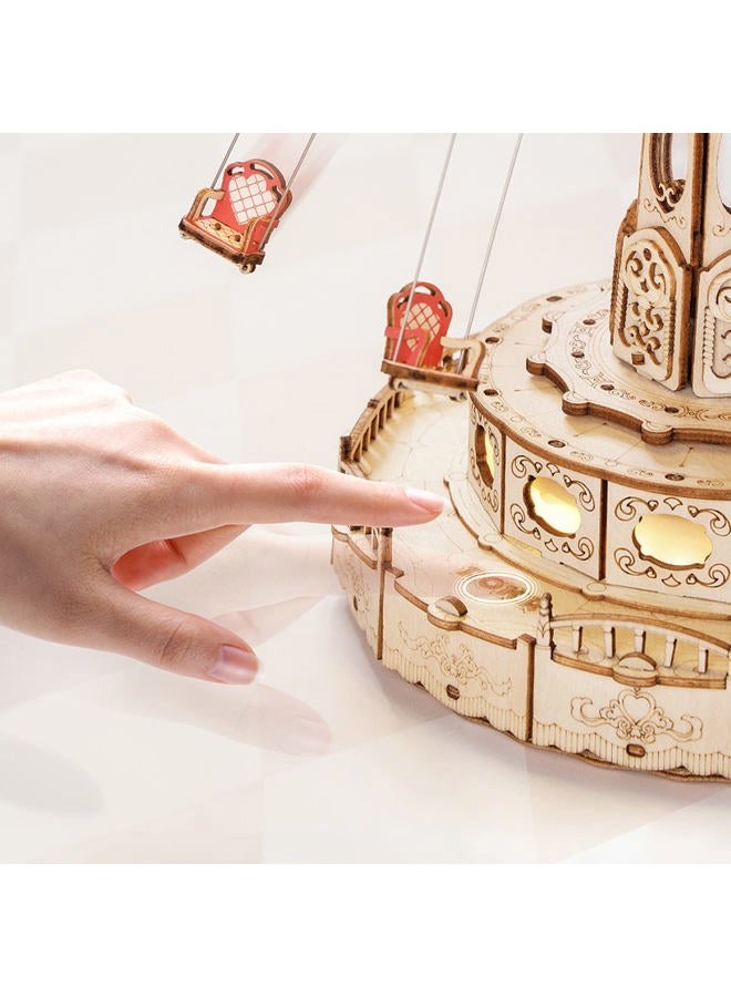 ROKR 3D Puzzles Wooden Music Box with LED, Rotating Swing Ride Mechanical Model DIY Wood Craft Hobby for Adults Birthday for Boys/Girls - Image 2