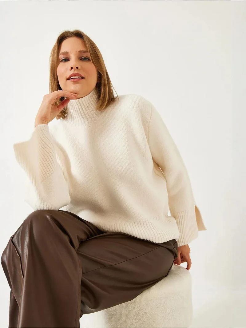LUCCI Turtleneck Relaxed Fit Sweater with Slit Detail