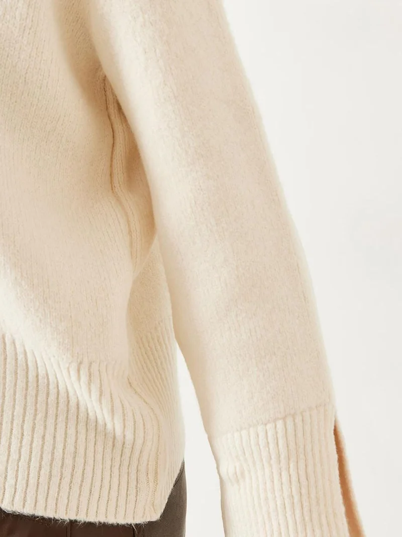 Bianco Lucci Dusty White LUCCI Turtleneck Relaxed Fit Sweater with Slit Detail for Women | Best Price UAE