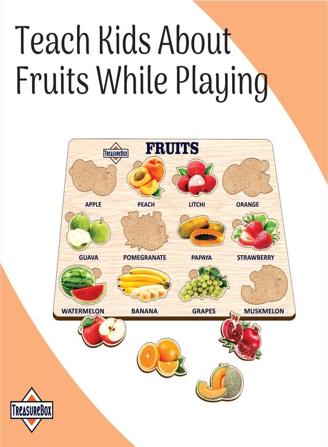 TreasureBox Wooden Puzzle Educational Board Learning Toy Tray for Kids, Size 22x30 cm (Fruits) - Image 3