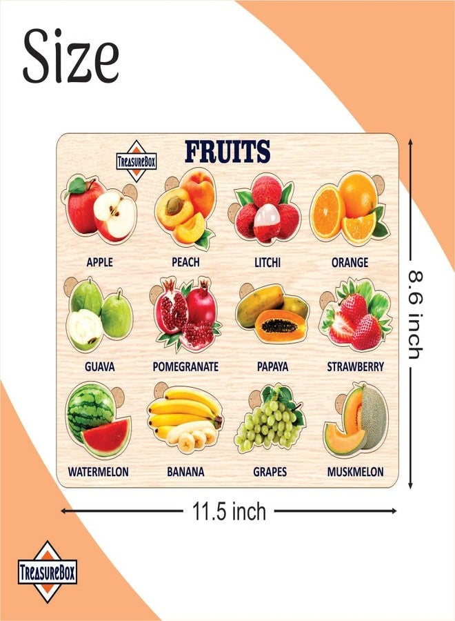 TreasureBox Wooden Puzzle Educational Board Learning Toy Tray for Kids, Size 22x30 cm (Fruits) - Image 2