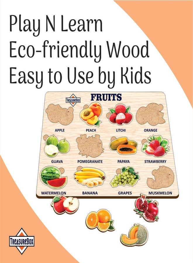 TreasureBox Wooden Puzzle Educational Board Learning Toy Tray for Kids, Size 22x30 cm (Fruits) - Image 4