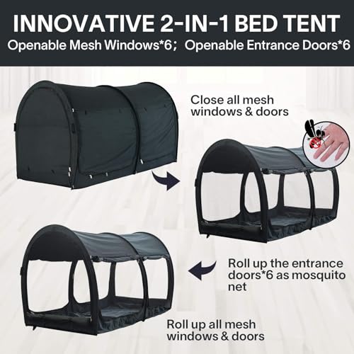 LEEDOR® Bed Canopy Bed Tents Dream Tents Privacy Space,Sleeping Tents Indoor Pop Up Portable Frame,Mosquito Net Curtains Breathable Reducing Light & Air Ventilation 2-in-1 New Version Twin - Image 3