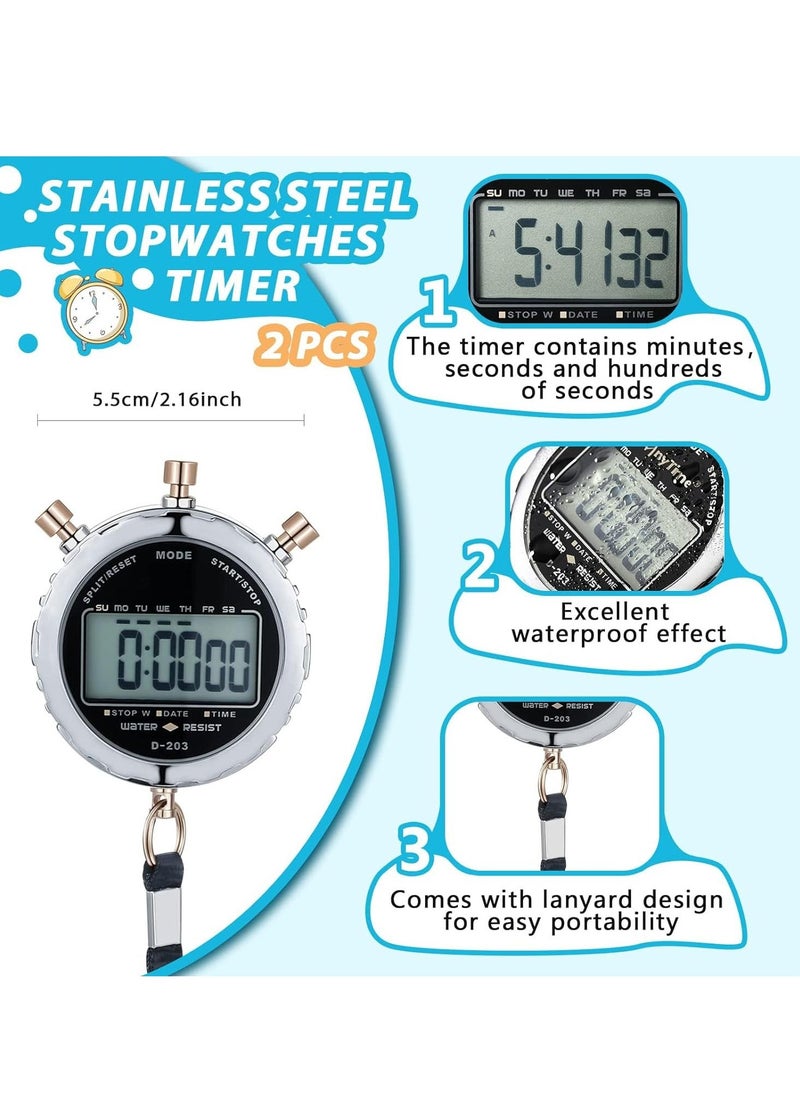 Generic - Digital Stopwatch, 2 PCS Metal Waterproof Stop Watch, Sports Stopwatch Timer 1/100th Second Handheld Chronograph with Large Display Shockproof Stopwatch for Coaches Swimming Training Competition - Image 1
