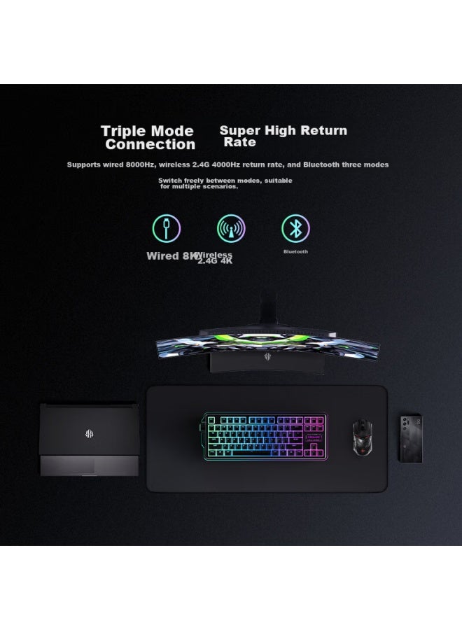Nubia Red Devil Nubia Red Magic Ice Domain Mechanical Keyboard, Wired/Bluetooth/Wireless Tri-Mode Connection, 84 Keys, 8K Polling Rate, Gaming Keyboard, Speed Pro Switch, Hot-Swappable, Dark Knight - Image 2