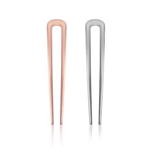 Sanas Hair Stick For Bun (2Pcs) Juda Pin French Hair Pin Bun Stick For Hair Juda Pins For Hair Bun French Pins Korean Hair Pin For Bun Korean Accessories For Women (2Pcs) (Grey & Rose Gold) - Image 1