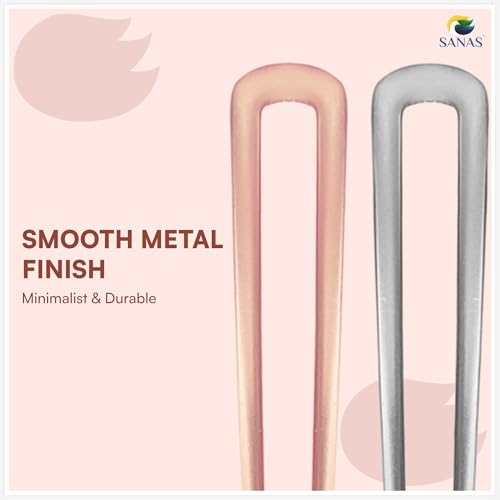 Sanas Hair Stick For Bun (2Pcs) Juda Pin French Hair Pin Bun Stick For Hair Juda Pins For Hair Bun French Pins Korean Hair Pin For Bun Korean Accessories For Women (2Pcs) (Grey & Rose Gold) - Image 5