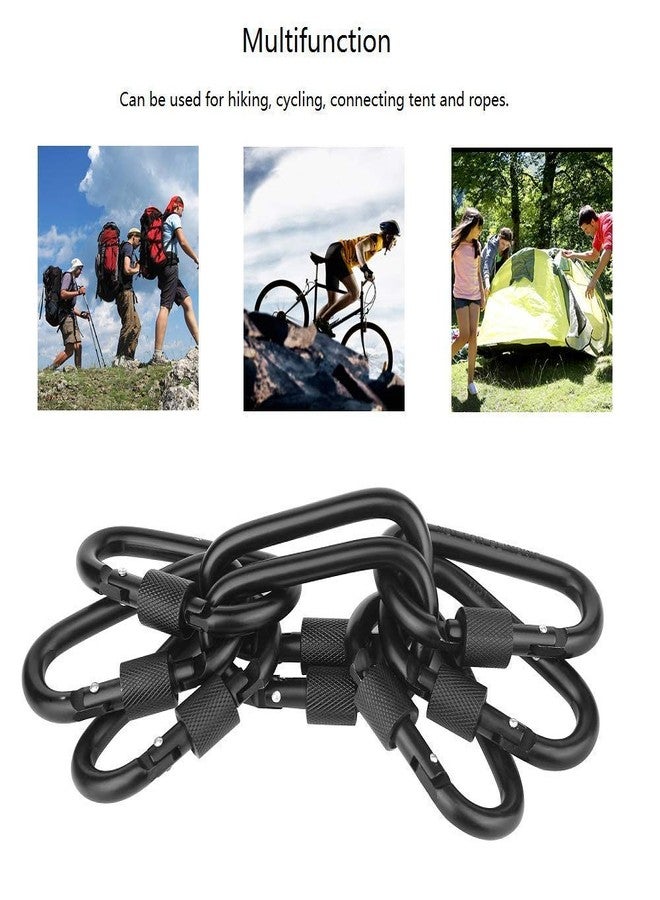Vonpri SHOWAY 8PCS Locking Carabiner Clip, Caribeaner Clips Black D Ring Spring Snap Key Chain Hook 3" Screw Gate Hook Travel Aluminum Carabiners - Image 2
