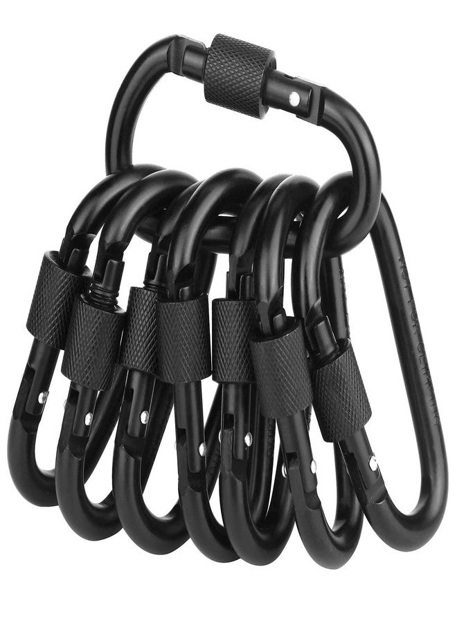 Vonpri SHOWAY 8PCS Locking Carabiner Clip, Caribeaner Clips Black D Ring Spring Snap Key Chain Hook 3" Screw Gate Hook Travel Aluminum Carabiners - Image 1