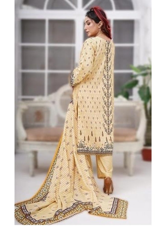 وينشيلز فستان ماكسي باكستاني مطرز - أصفر مزهر، أكمام جرسية وذيل طويل (مقاس كبير) - Image 2