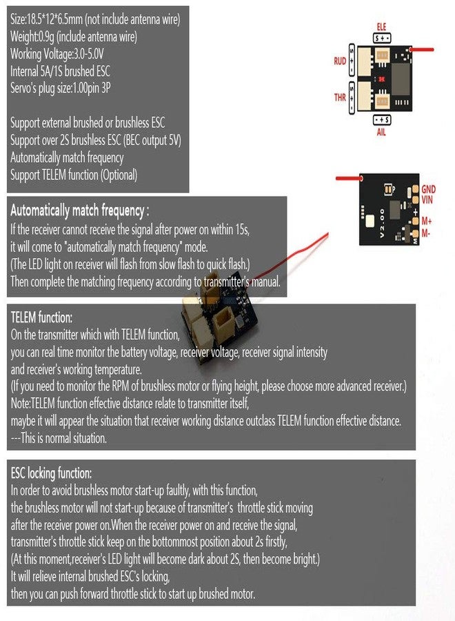 VilogaRC 2.4G 4CH/5CH/6CH/7CH Mini Receiver Built-in Brushed/Brushless ESC Regulator (RX144) - Image 5