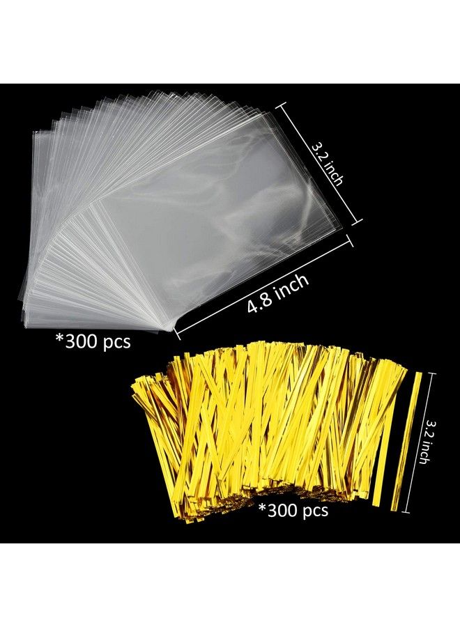 Augshy Cake Pop Bagsaugshy 300 Pcs Cellophane Treat Bags 3X5 With 300 Twist Ties 1.4 Mils Thickness Opp Plastic Bags For Lollipop Candy Chocolate Cookie Wrapping Buffet - Image 3