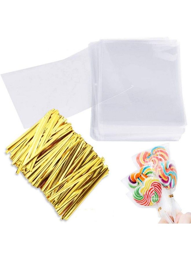 Augshy Cake Pop Bagsaugshy 300 Pcs Cellophane Treat Bags 3X5 With 300 Twist Ties 1.4 Mils Thickness Opp Plastic Bags For Lollipop Candy Chocolate Cookie Wrapping Buffet - Image 2