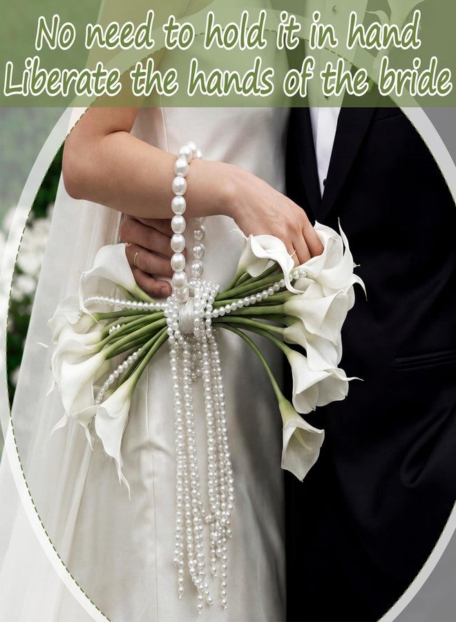 Yinder 14 Pcs Calla Lily Bridal Bouquet with Pearl Handle, Bridal Pearly Wedding Bouquet with Flowers with Pearl Bead for Wedding Marriage Party Church Bridesmaid - Image 4