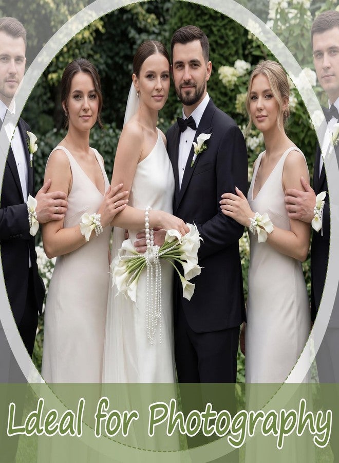 Yinder 14 Pcs Calla Lily Bridal Bouquet with Pearl Handle, Bridal Pearly Wedding Bouquet with Flowers with Pearl Bead for Wedding Marriage Party Church Bridesmaid - Image 5
