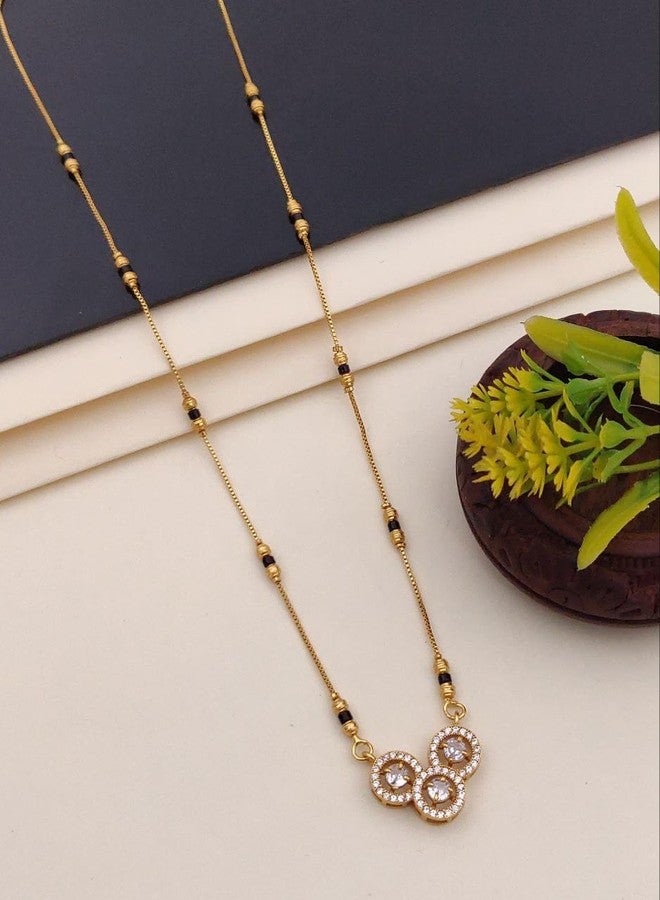 sweeply Black Bead Mangalsutra with Triple Round Stone Pendant for Women, Daily, Wear jewelry, Best Birthday Gift, perfect for Anniversary, Mother's Day gift, Valentine Gift, Gift for Diwali - Image 2