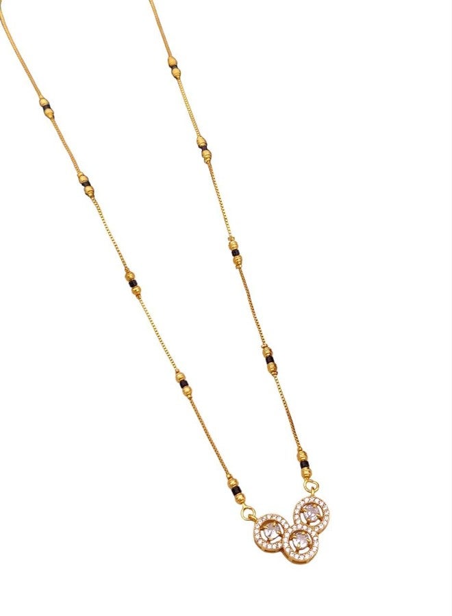 sweeply Black Bead Mangalsutra with Triple Round Stone Pendant for Women, Daily, Wear jewelry, Best Birthday Gift, perfect for Anniversary, Mother's Day gift, Valentine Gift, Gift for Diwali - Image 1