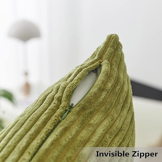 Guffaw/ Corduroy/Stripped/Luxury Cushion Covers Standard Size 16"X16" INCHES (4, Mehndi[Green]) - Image 2