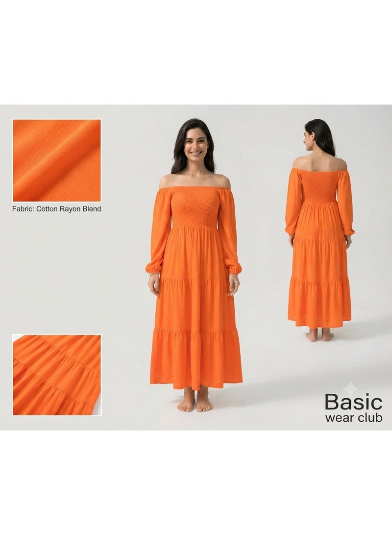 بيزيك وير كلاب فستان طويل بسيط قطن ريون من Basic wear club - Image 1