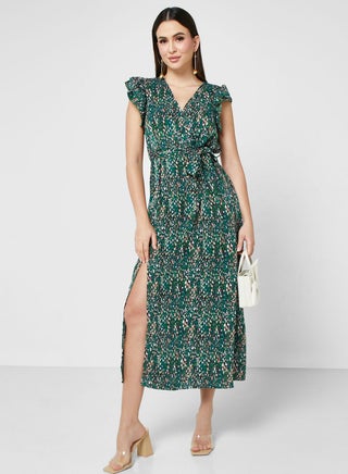Printed Ruffle Midi Dress